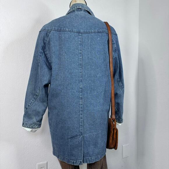 Vintage Denim Oversized Jacket One Button Shawl Collar Western Fishermancore - Picture 3 of 8